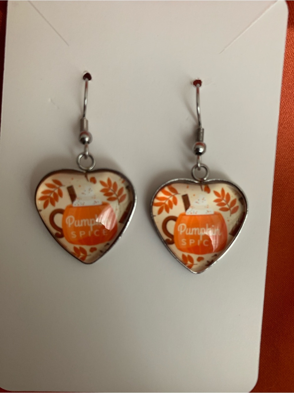 Pumpkin Spice Heart Dangle Earrings - Orange